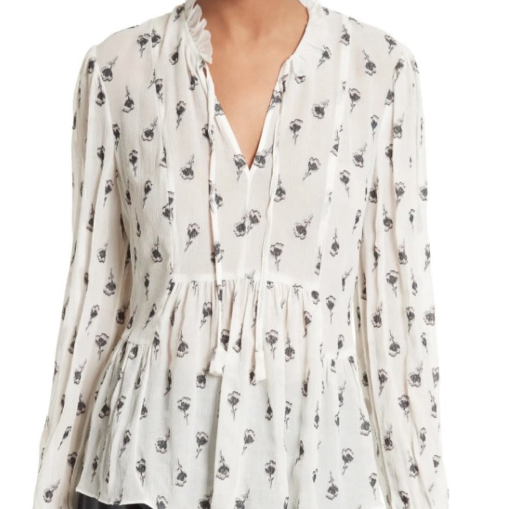 BNWT Rebecca Taylor Silk Tulips Clip Blouse in Snow Combo